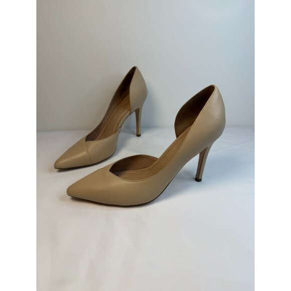 Halogen D'Orsay Heels Womens Size 9.5 Nude Leather Pointed Toe Stilettos Dressy - Picture 1 of 14